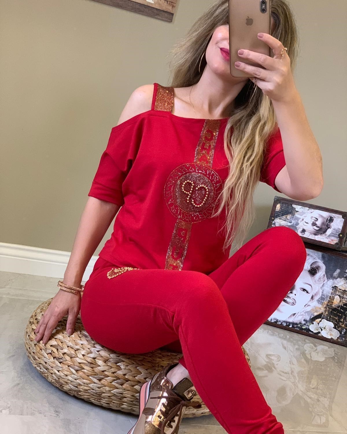 ESNEK İKİİPLİK KUMAŞ BONCUK VE PALAK TAŞ BASKI DETAYLI EŞOFMAN ÜST VE EŞOFMAN ALT TAKIM WOMAN SPORTSWEAR SET CHP-212-4