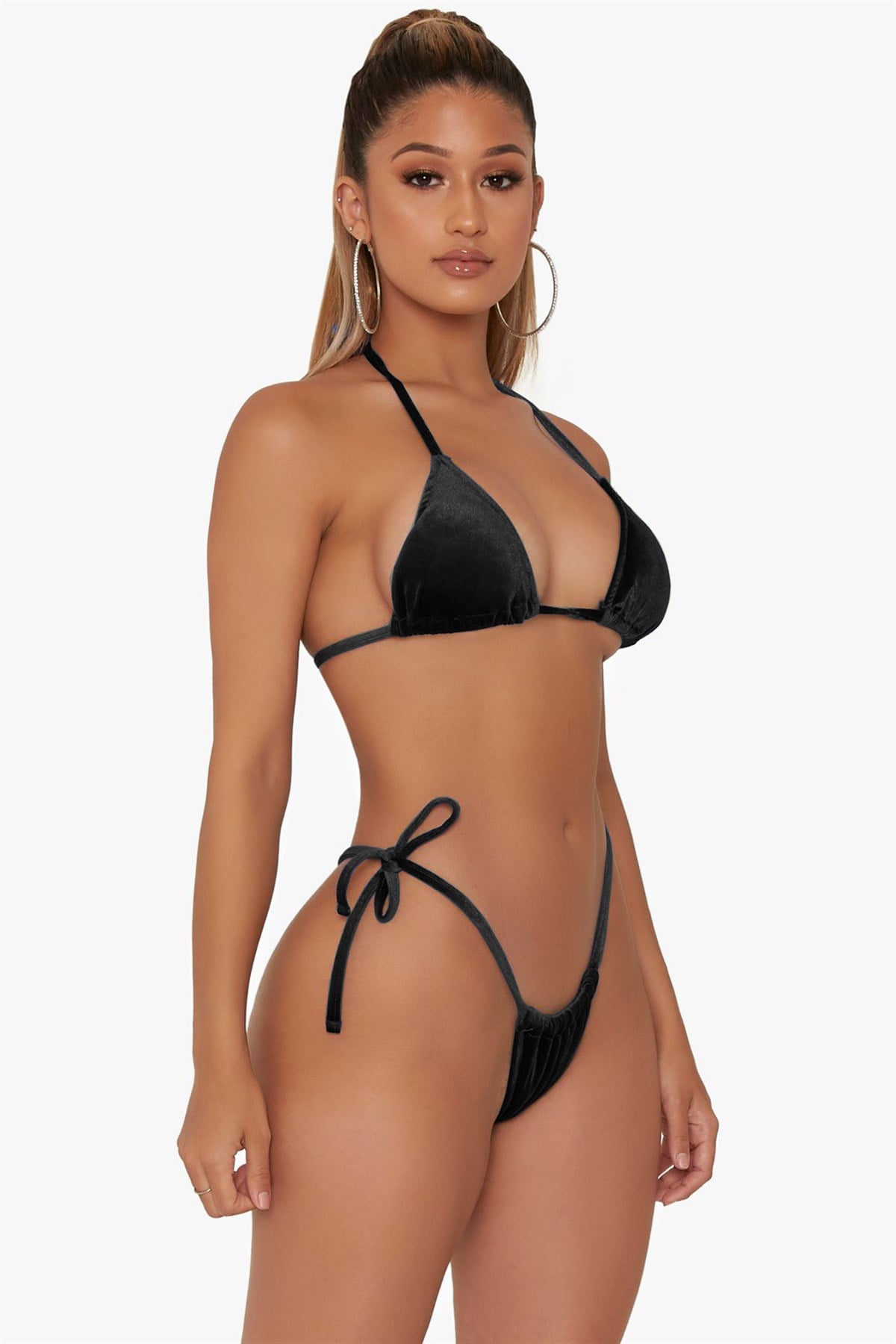 ESNEK KADİFE KUMAŞ FANTAZİ TAKIM KUMAŞ SİYAH KADİFE İÇGİYİM TAKIM SİYAH SÜTYEN TANGA TAKIM BLACK VELVET BIKINI BLACK VELVET LINGERIE BLACK VELVET LINGERIE DNM-543-siyah