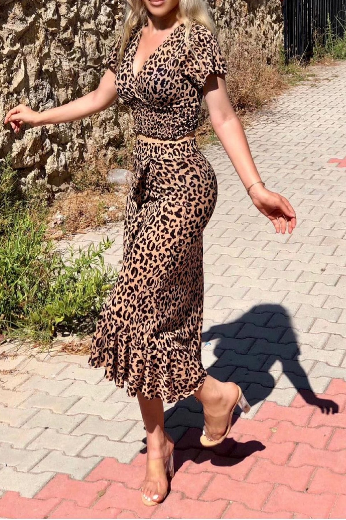 ESNEK KAŞKORSE KUMAŞ LEOPAR DESENLİ BÜSTİYER VE ETEK TAKIM APP-005-LEOPAR