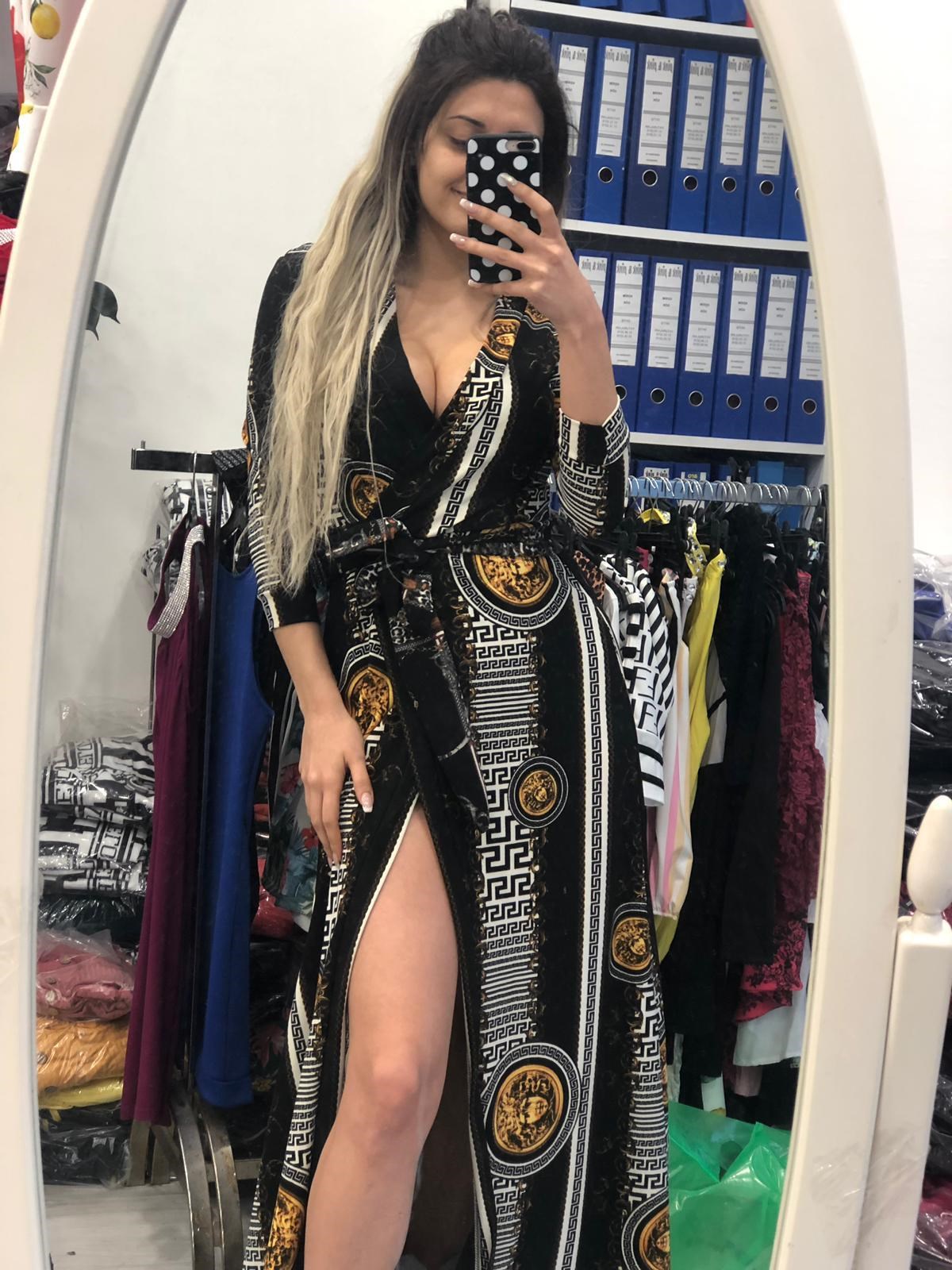ESNEK KREP KUMAŞ YIRTMAÇ DETAYLI GÖĞÜS DEKOLTELİ GÜNLÜK UZUN ELBİSE DAILY DRESS LONG SLEEVE DRESS LP-239
