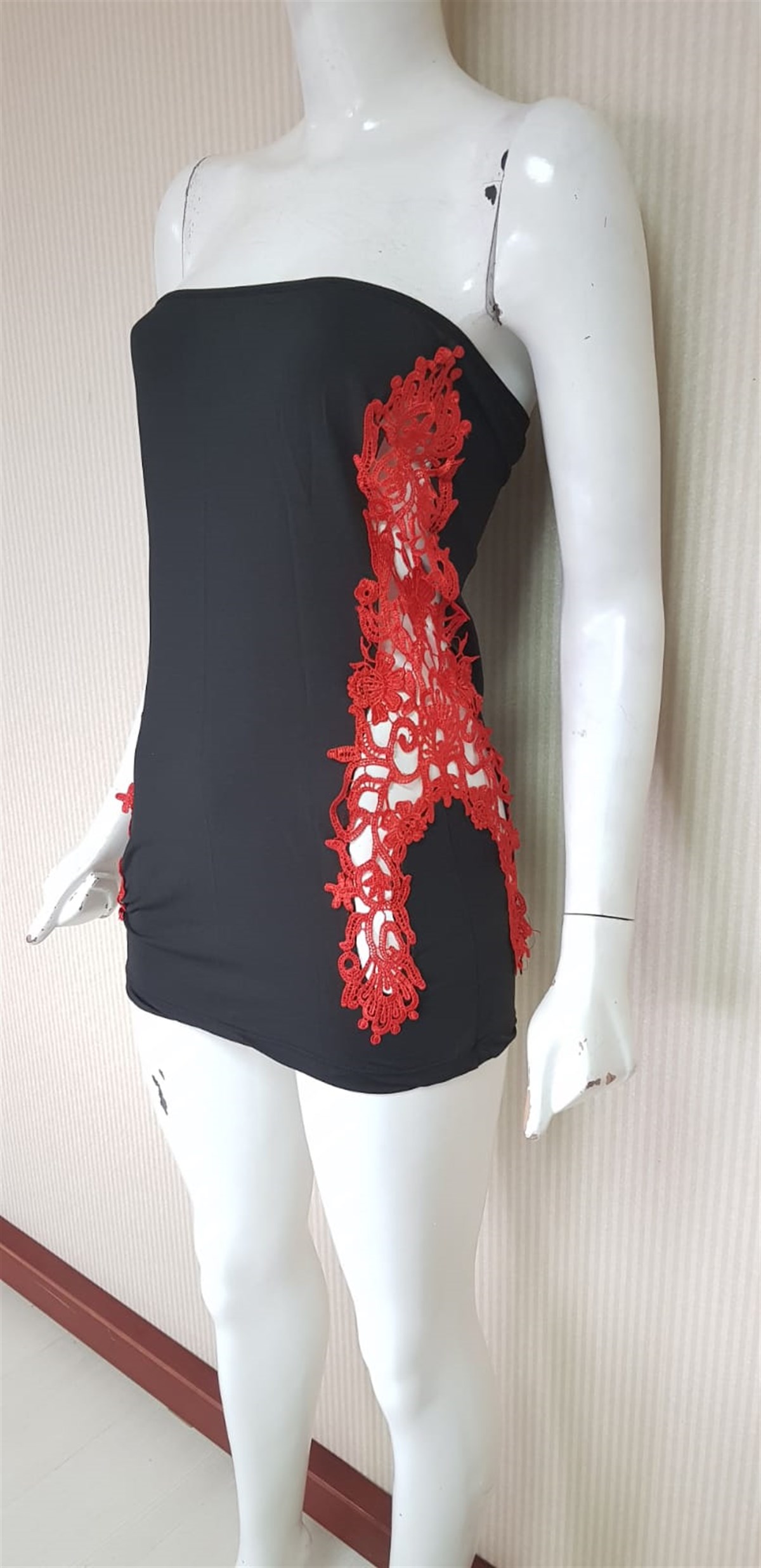 ESNEK MİKRO JARSE KUMAŞ DANTEL DETAYLI SİYAH MİNİ ELBİSE SİYAH GECE ELBİSESİ CLUBWEAR ASİA-002