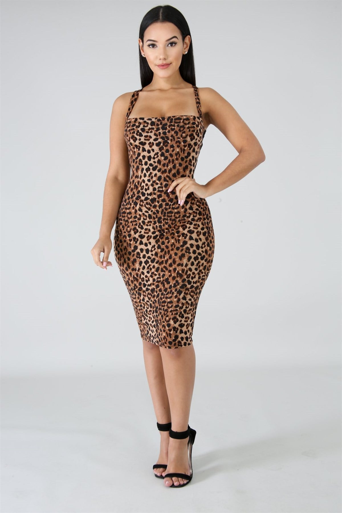 ESNEK MİKRO KUMAŞ LEOPAR DESENLİ STRAPLEZ ELBİSE LEOPAR DESENLİ ASKILI KALEM ELBİSE LEOPARD PENCIL DRESS DNM-530