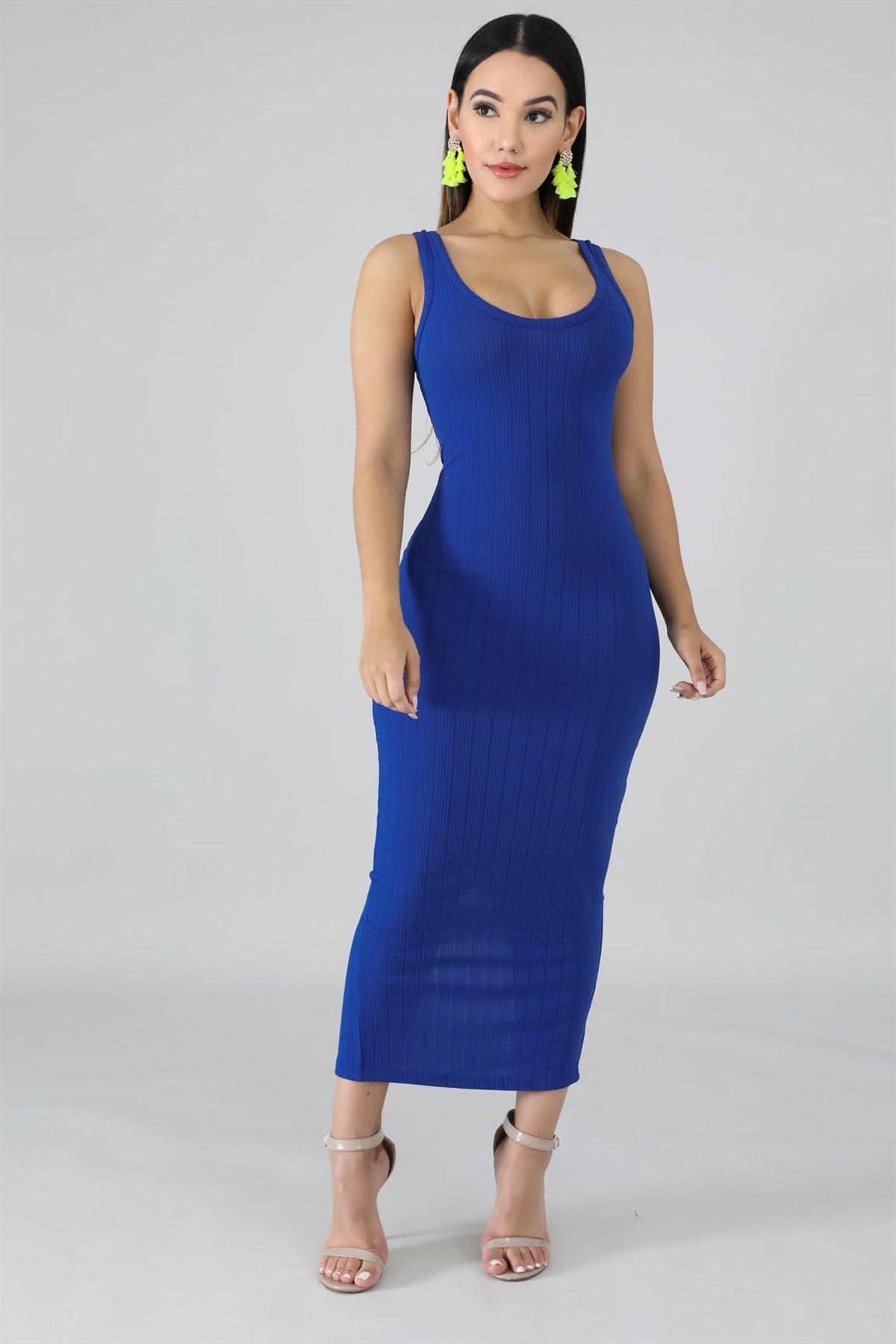 ESNEK SANDY KUMAŞ KOLSUZ MAVİ GÜNLÜK ELBİSE BLUE MINI DRESS DNM-528-4