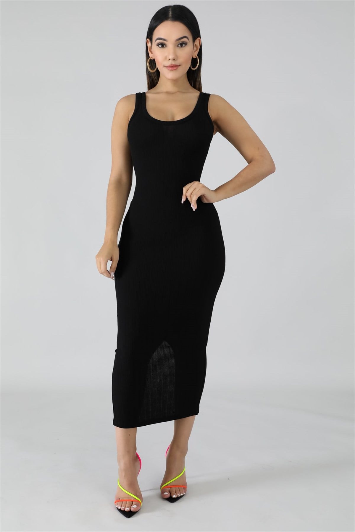 ESNEK SANDY KUMAŞ KOLSUZ SİYAH GÜNLÜK ELBİSE BLACK MINI DRESS DNM-528-1