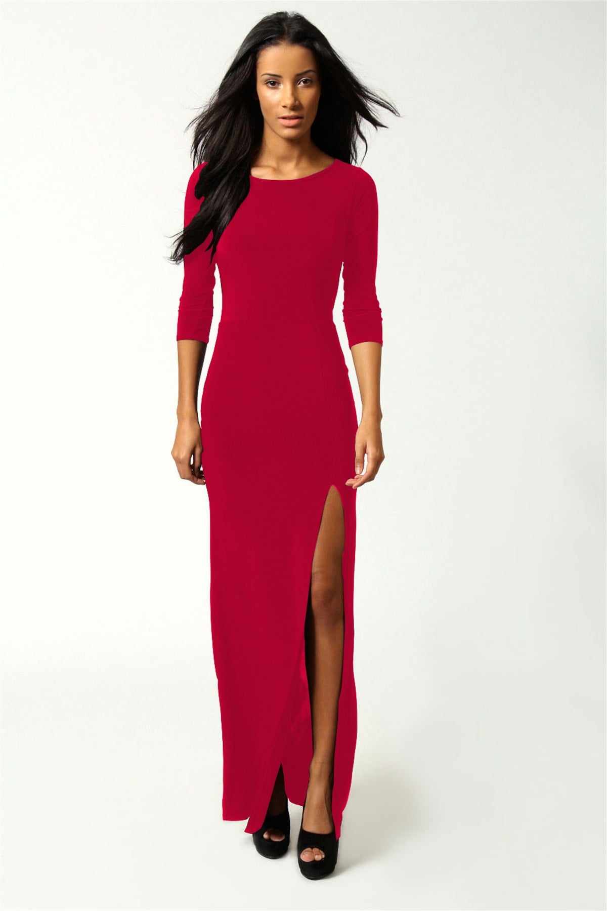 FUŞYA ESNEK DALGIÇ KUMAŞ YIRTMAÇ DETAYLI ABİYE ELBİSE DNM-147-5