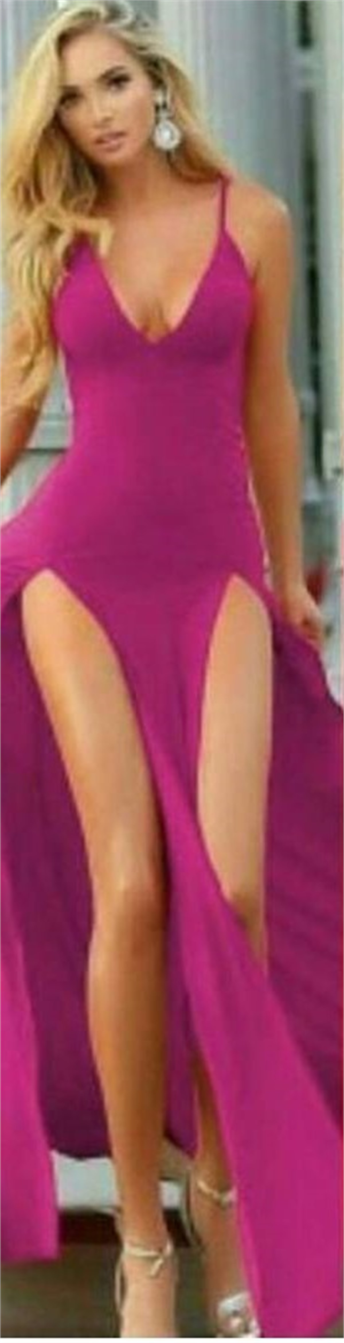 FUŞYA ESNEK SANDY KUMAŞ DEKOLTELİ UZUN ELBİSE DNM-227-5