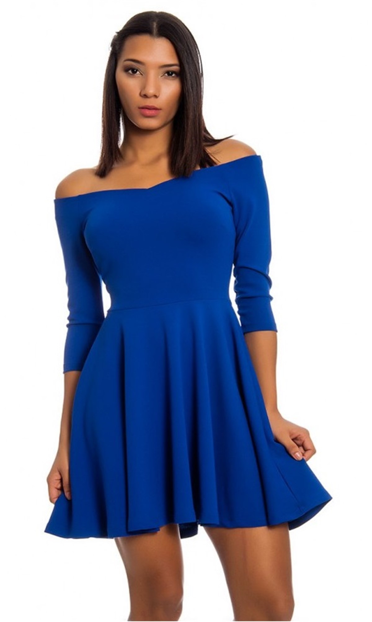 GÖĞÜS DEKOLTELİ KİLOŞ MAVİ ELBİSE BLUE DAYDRESS MD-001-2