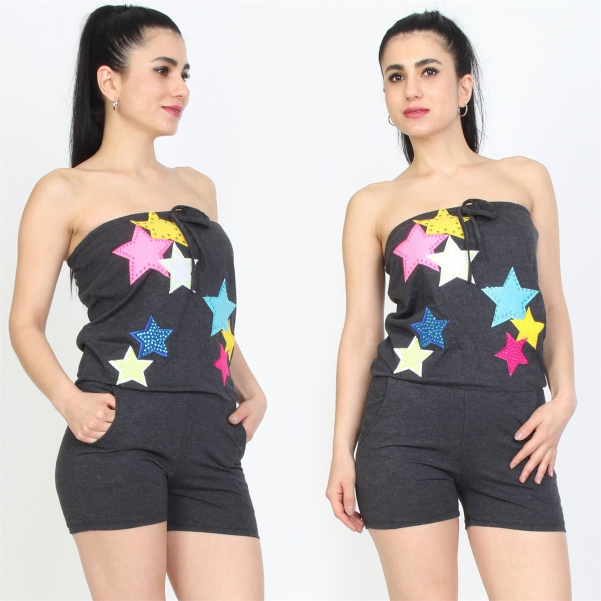 GRİ ESNEK SUPREM KUMAŞ ŞORTLU TULUM ELG-004-2