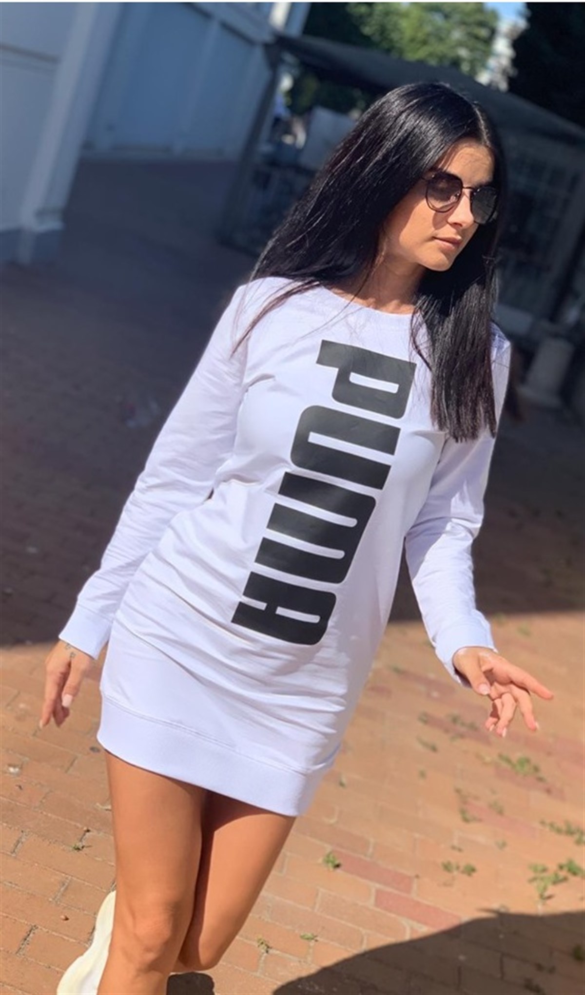 İKİİPLİK ESNEK KUMAŞ BEYAZ UZUN KOLLU TUNİK BEYAZ UZUN KOLLU SPOR ELBİSE  WOMAN SPORTSWEAR WHITE TUNIC WHITE DRESS DMN-065-2