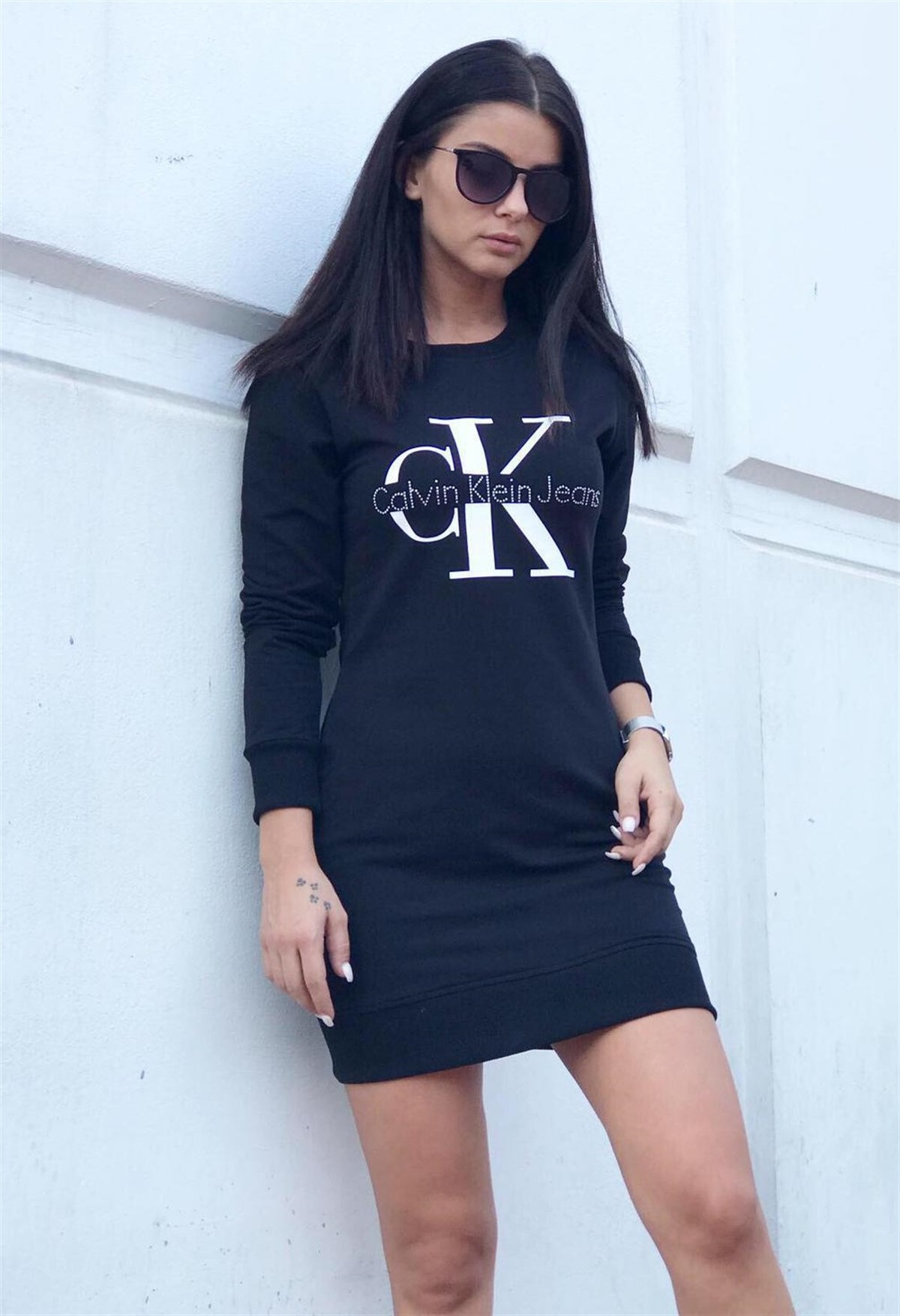 İKİİPLİK ESNEK KUMAŞ SİYAH UZUN KOLLU TUNİK SİYAH UZUN KOLLU SPOR ELBİSE  WOMAN SPORTSWEAR BLACK TUNIC BLACK DRESS DMN-066-1