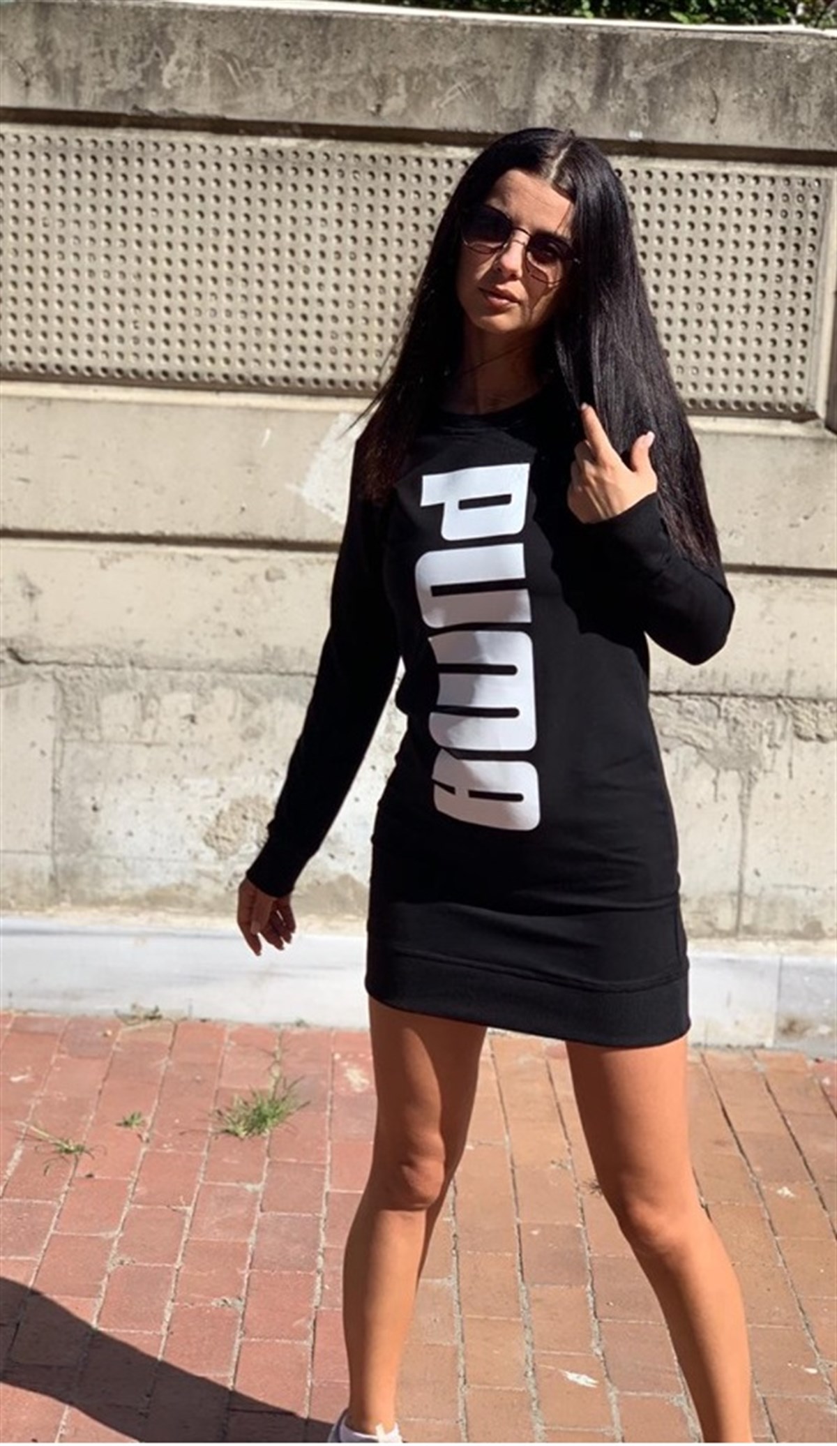 İKİİPLİK ESNEK KUMAŞ SİYAH UZUN KOLLU TUNİK SİYAH UZUN KOLLU SPOR ELBİSE  WOMAN SPORTSWEAR BLACK TUNIC BLACK DRESS DMN-065-1