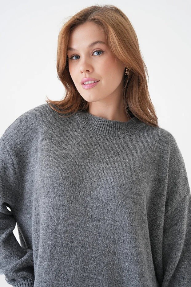 Kadın Bisiklet Yaka Oversize Antrasit Triko Kazak 4090