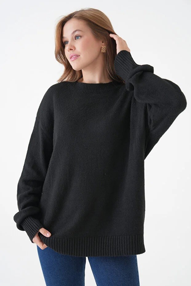 Kadın Bisiklet Yaka Oversize Bebe Mavi Triko Kazak 4090