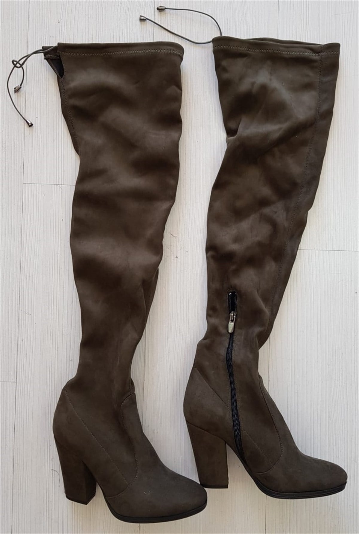 KALIN TOPUKLU HAKİ ÇİZME KALIN TOPUKLU SÜET ÇİZME KIŞLIK NUBUK ÇİZME BORDO BAYAN ÇİZME RED WOMAN SHOES BYNSPT-035-HAKİ