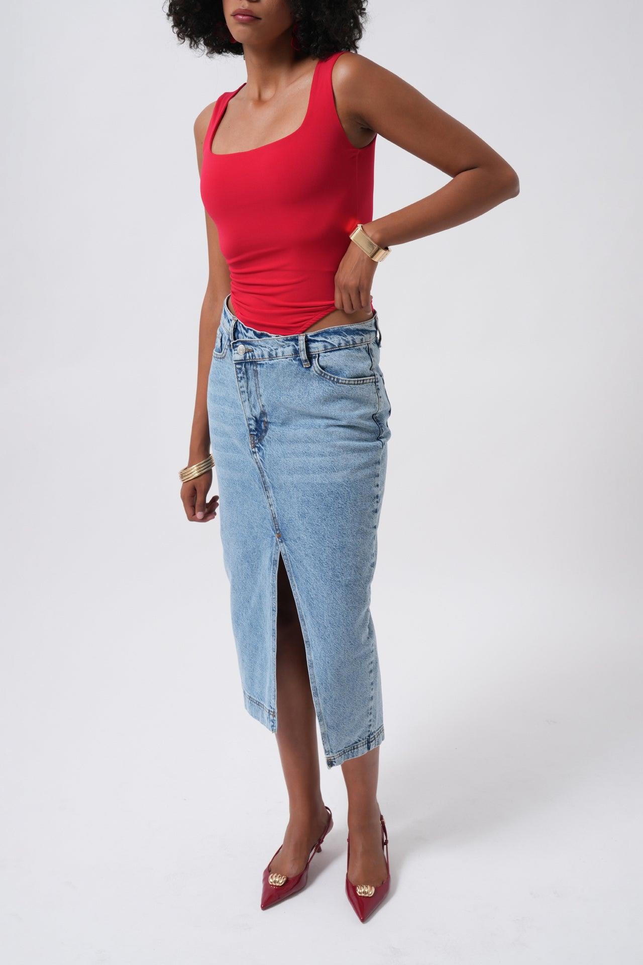 Kare Yaka Kalın Askılı Kırmızı Bodysuit