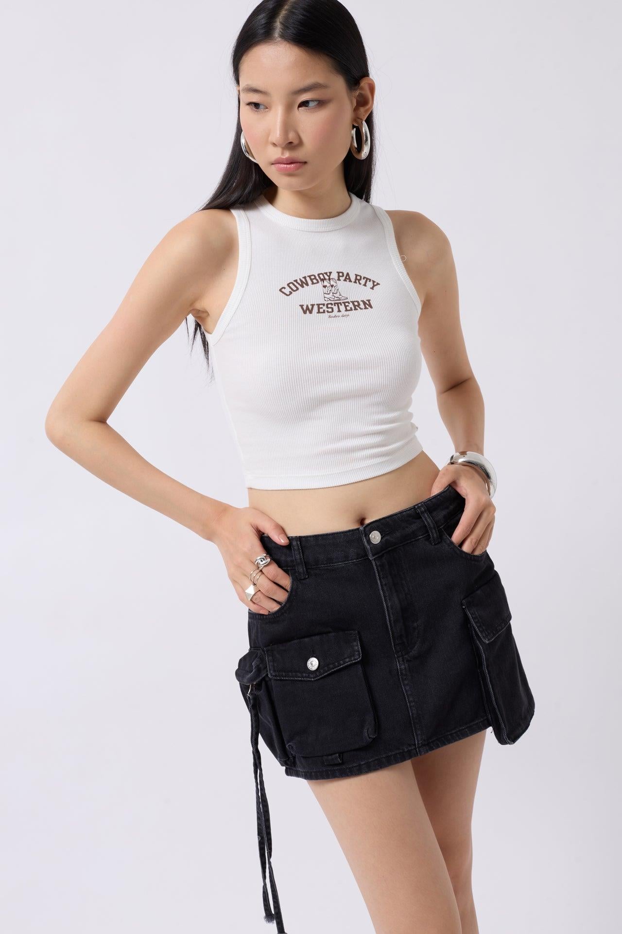 Kargo Cep Mini Gri Kot Etek