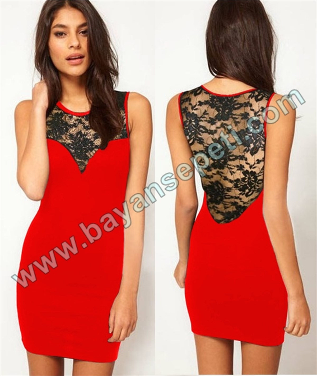 KIRMIZI ESNEK SANDY KUMAŞ DANTEL DETAY MİNİ ELBİSE DNM-279-3