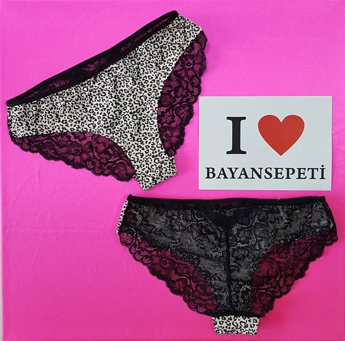 KOZA ARKASI ESNEK DANTEL DETAYLI LEOPAR DESENLİ KADIN KÜLOT LACE AND LEOPARD PANTY KZ-004-1