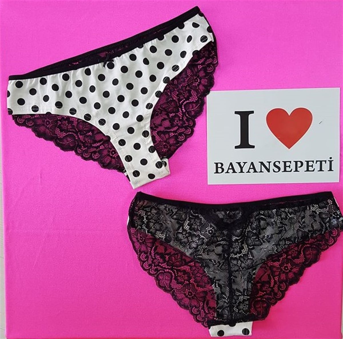 KOZA ARKASI ESNEK DANTEL DETAYLI PUANTİYE DESENLİ KADIN KÜLOT LACE AND POLKA PANTY KZ-004-3