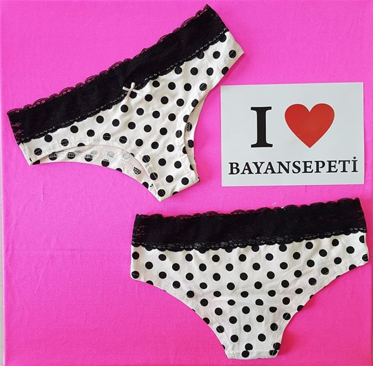 KOZA BELİ DANTEL DETAYLI PUANTİYE DESENLİ KÜLOT LACE AND POLKA PANTY KZ-001-3