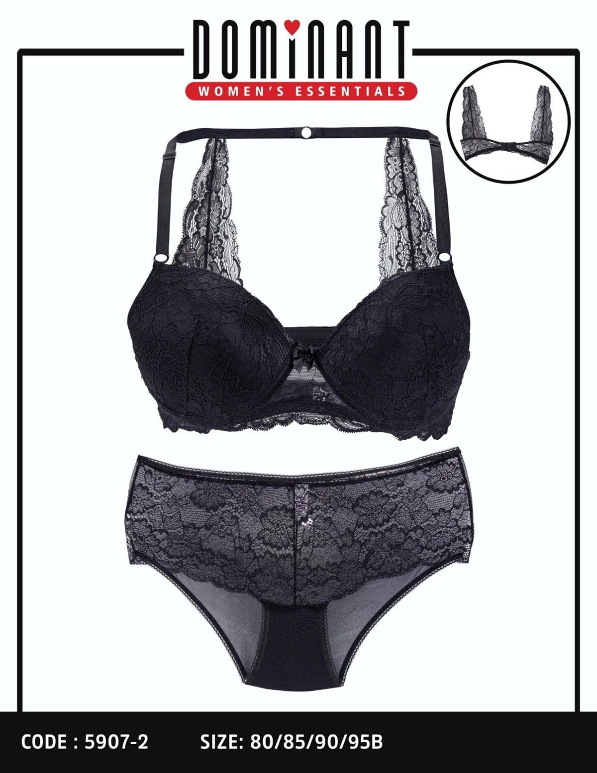 KOZA DOLGULU SİYAH SÜTYEN TAKIM BLACK BRA SET koza-5907-2