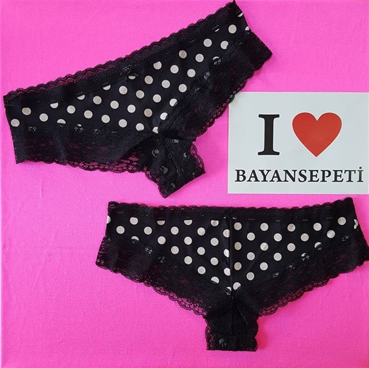 KOZA ESNEK DANTEL DETAYLI PUANTİYE DESENLİ BREZİLYA KESİM KÜLOT TANGA LACE AND POLKA PANTY BRAZILIAN PANTY KZ-003-3