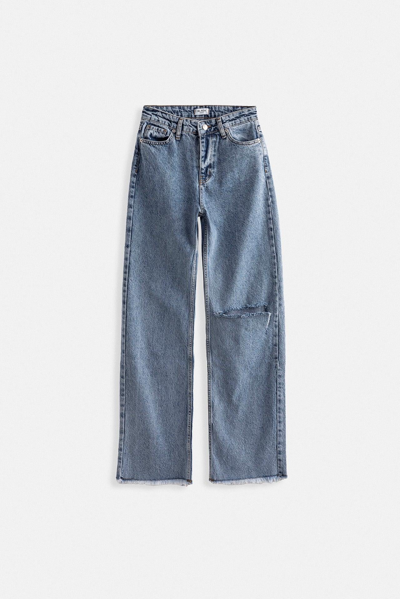 Lazer Kesim Wide Leg Mavi Jean