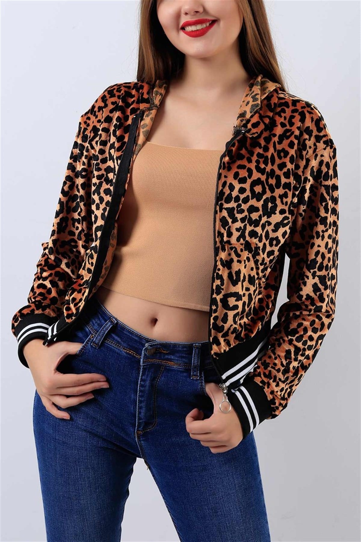 LEOPAR DESENLİ ESNEK KUMAŞ SPOR CEKET LEOPAR CEKET LEOPARD JACKET MD-19161