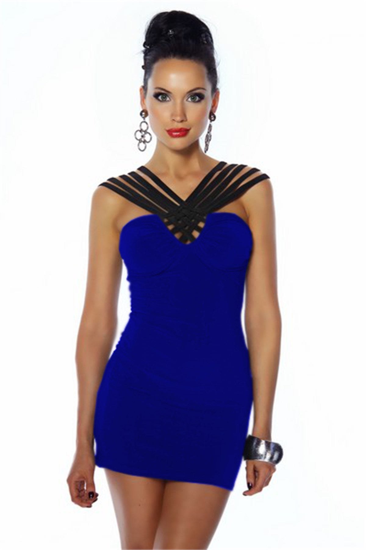 MAVİ ESNEK SANDY KUMAŞ MİNİ ELBİSE DNM-128-4