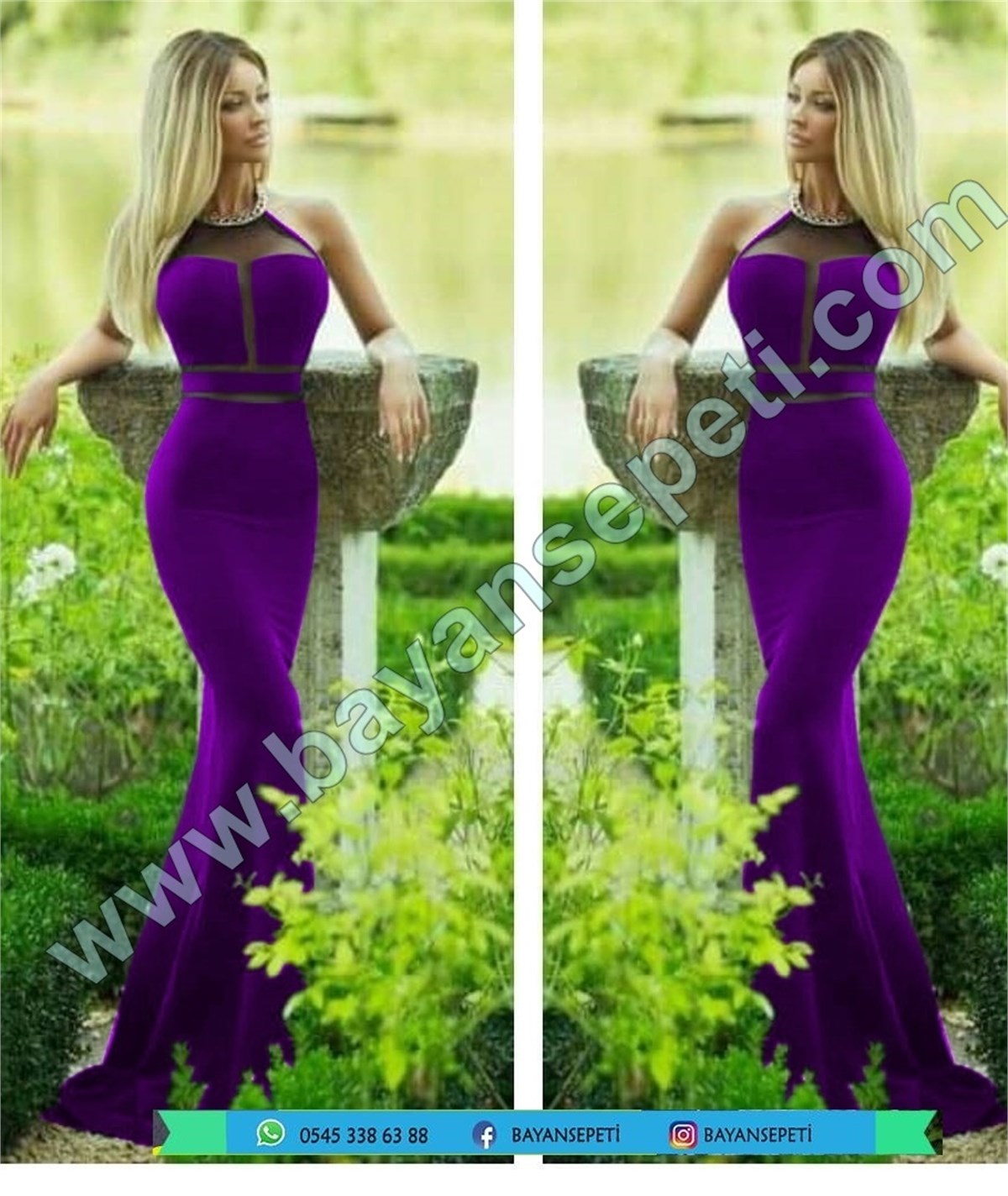 MOR SANDY KUMAŞ DEKOLTELİ UZUN ABİYE ELBİSE DNM-318-6