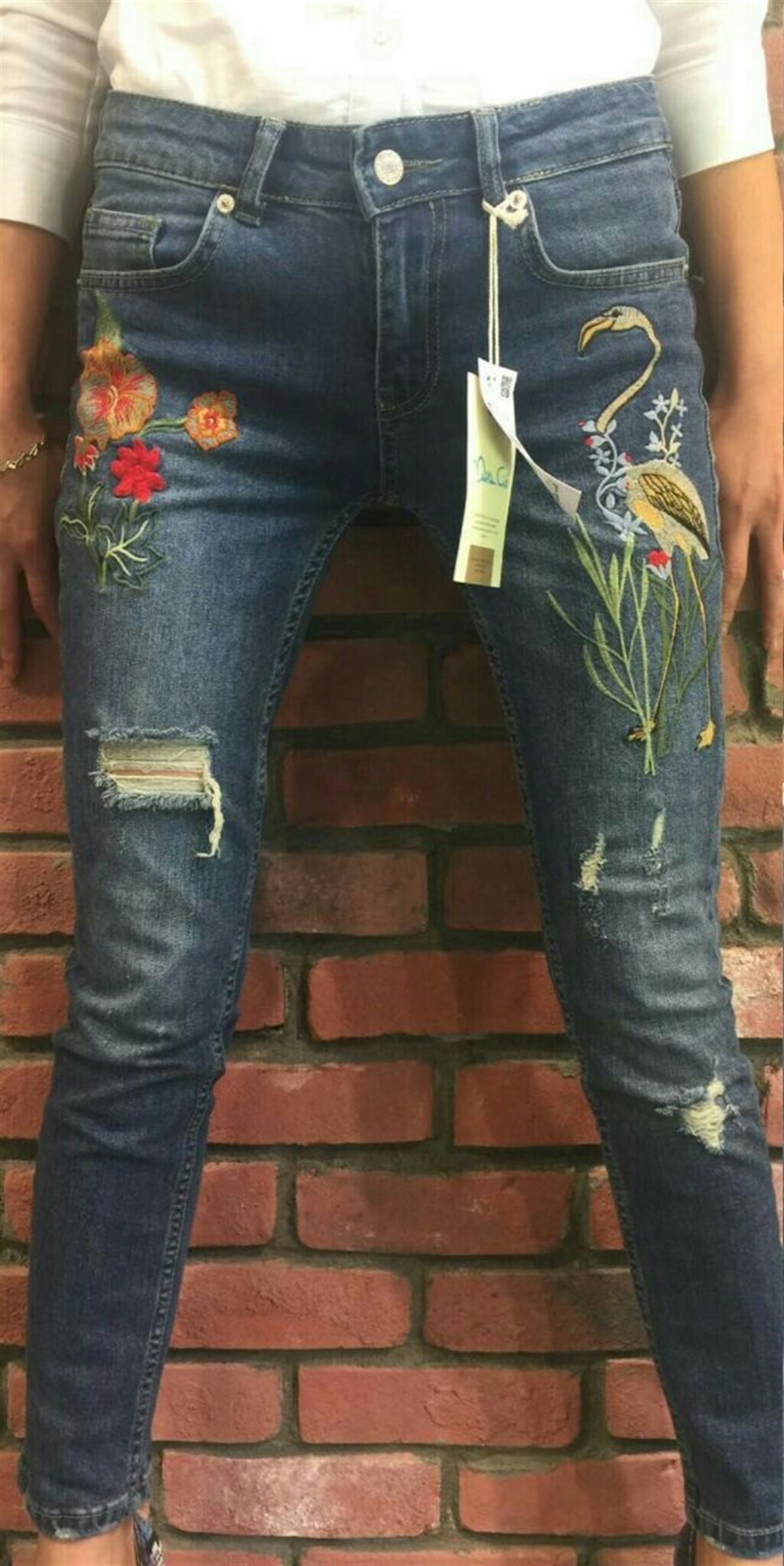 NAKIŞ DETAYLI DÜŞÜK BEL DAR KESİM KOT PANTOLON MSCX-153