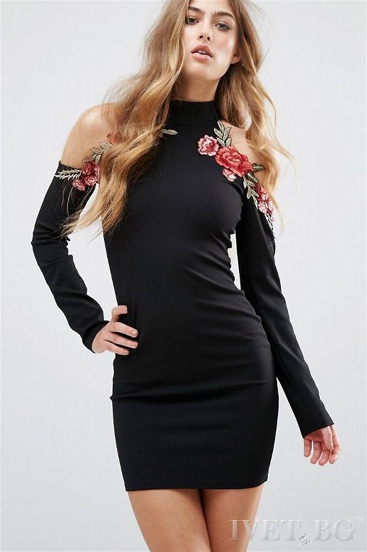 NAKIŞ DETAYLI ESNEK DALGIÇ KUMAŞ SİYAH ELBİSE MSCX-159