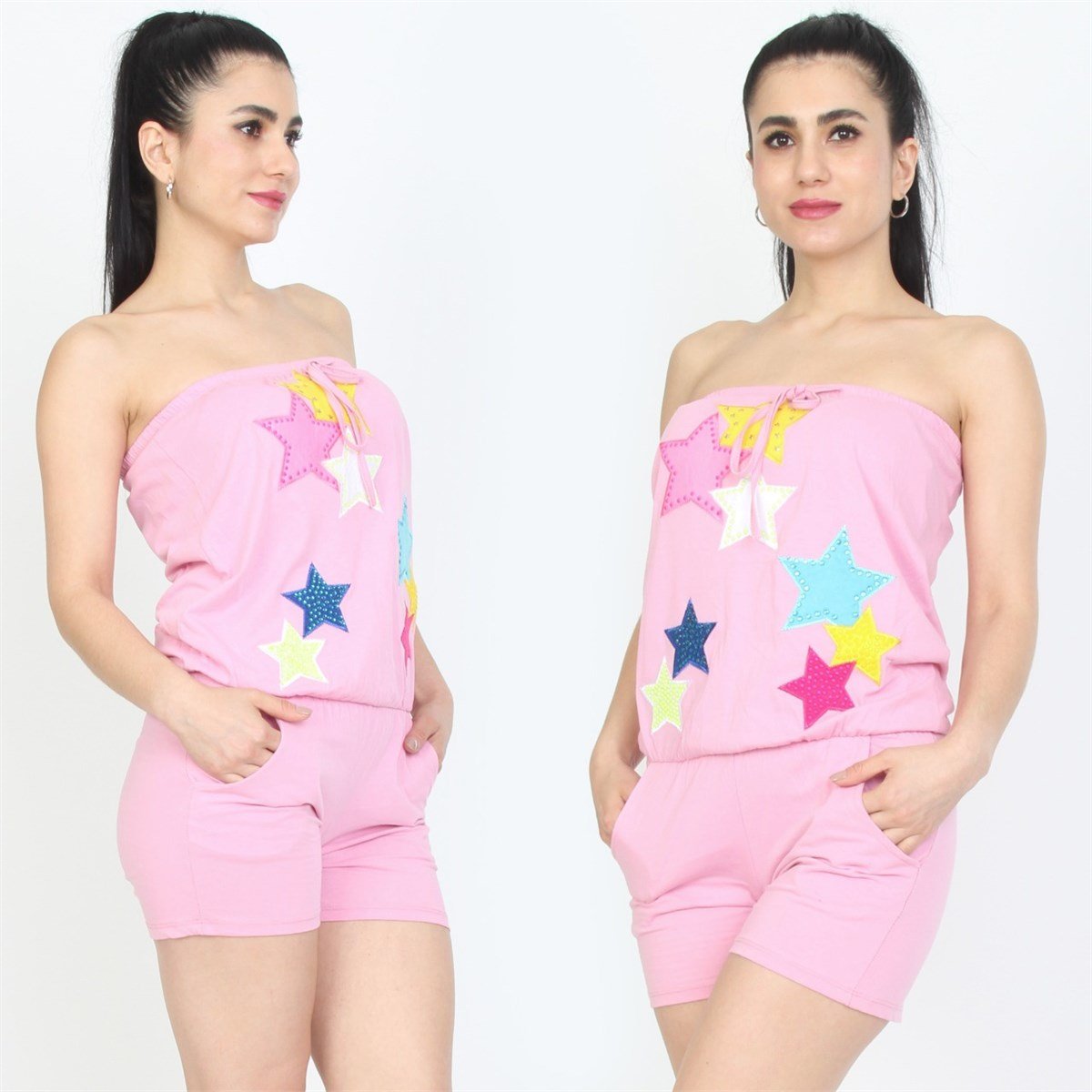 PEMBE ESNEK SUPREM KUMAŞ ŞORTLU TULUM ELG-004-3