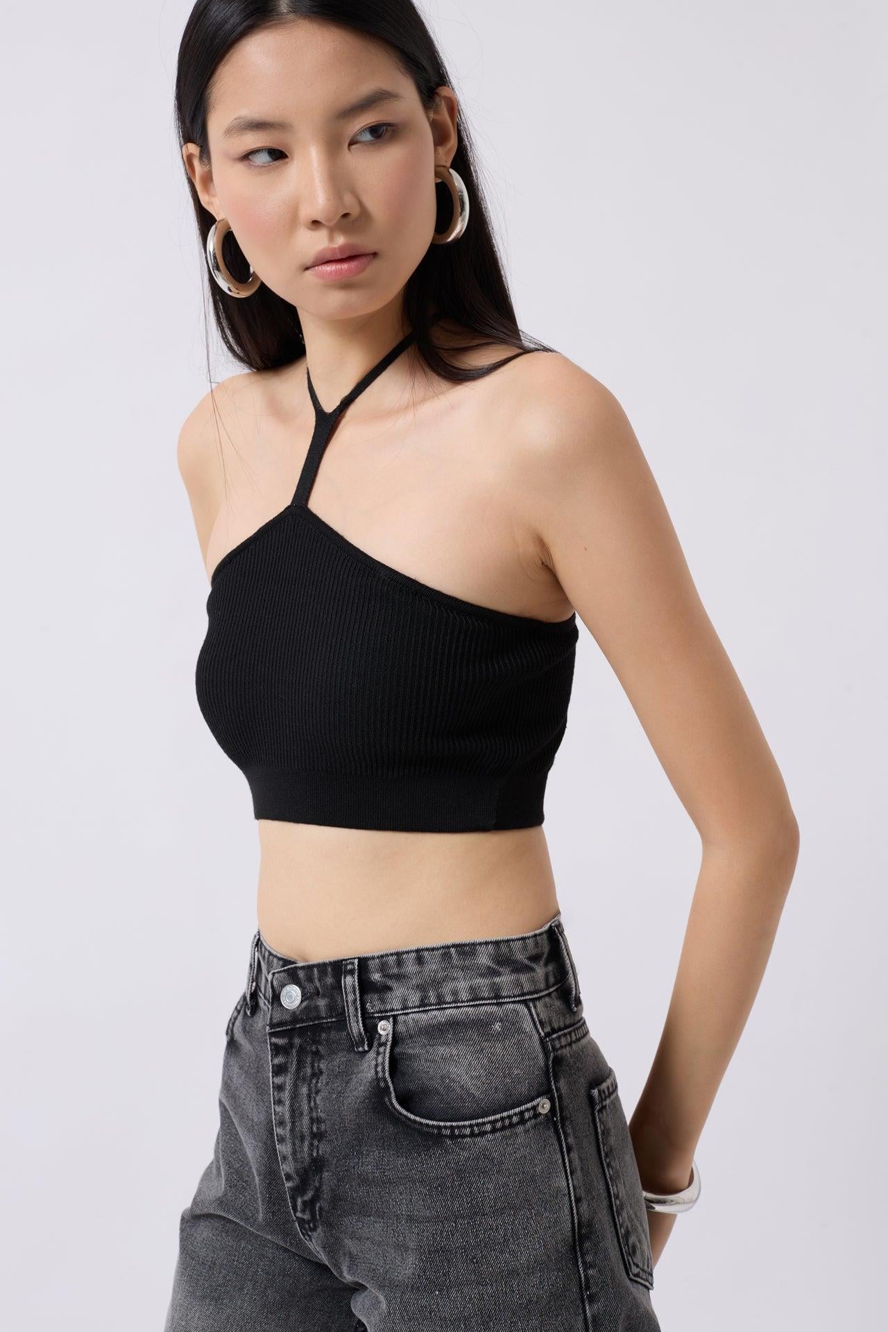 Pencere Detay Fitilli Siyah Crop