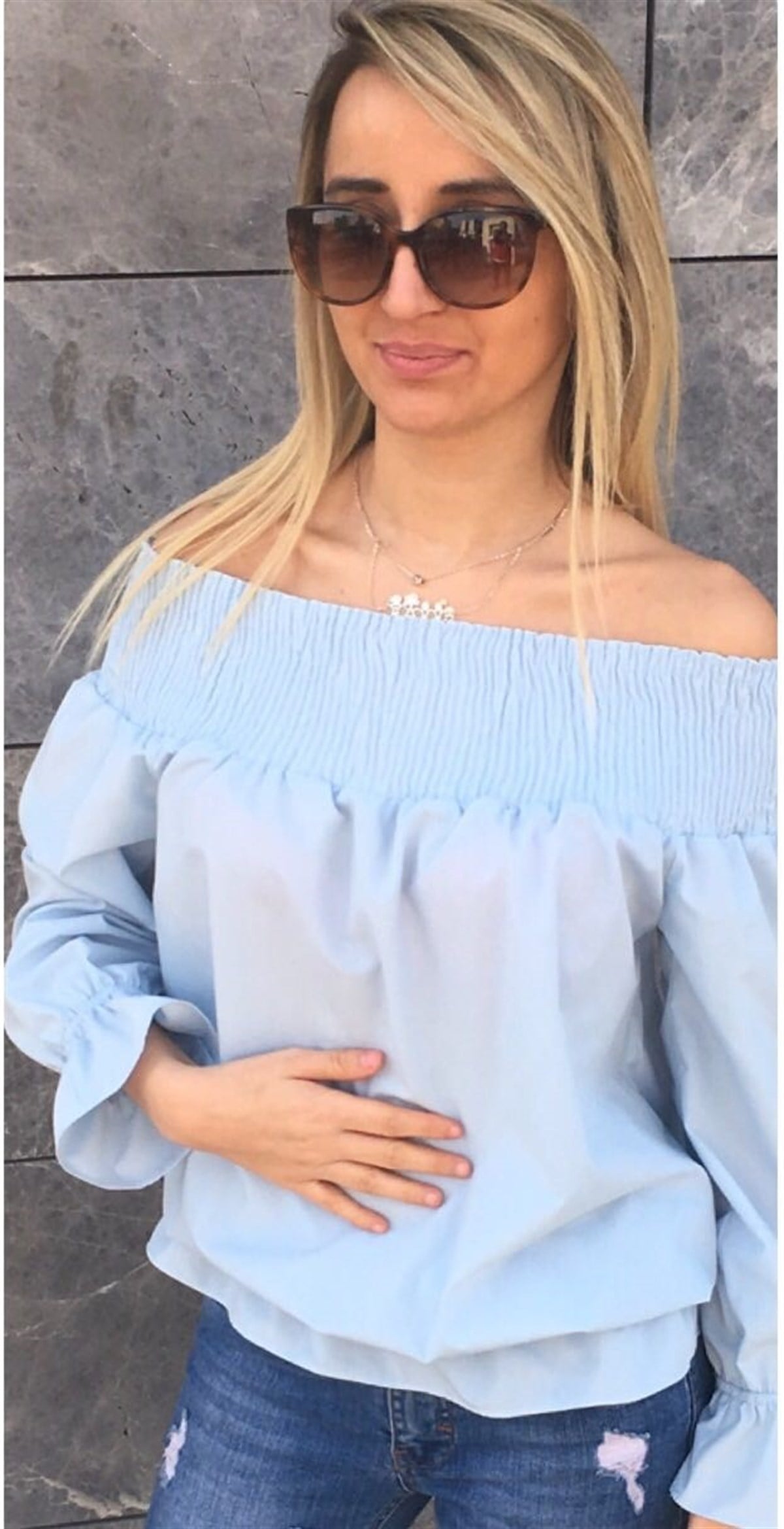 POPLİN KUMAŞ ESNEK KUMAŞ LASTİK DETAYLI BLUZ ÜST AYRS-002-2