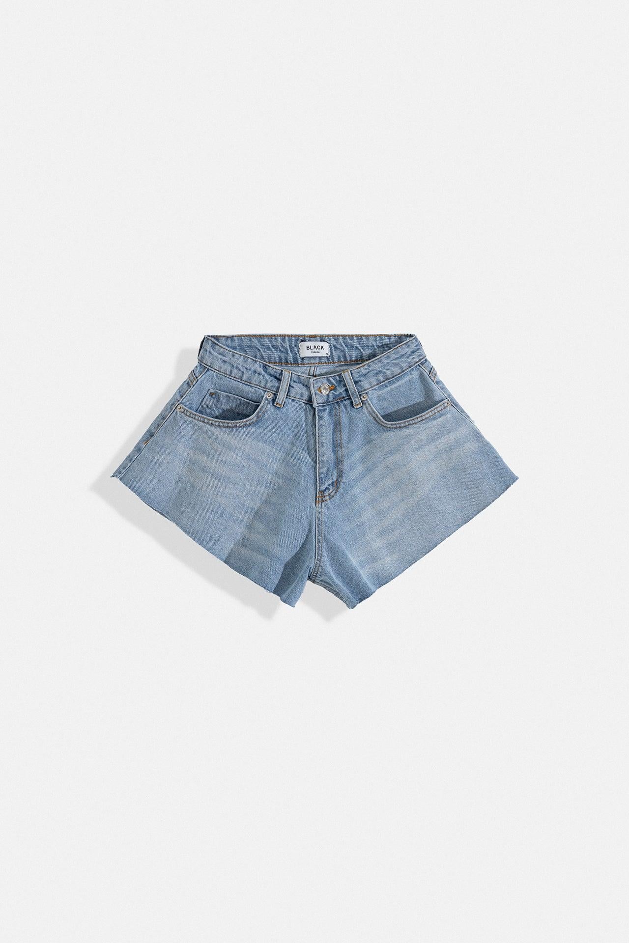 Saçaklı Denim Mavi Şort