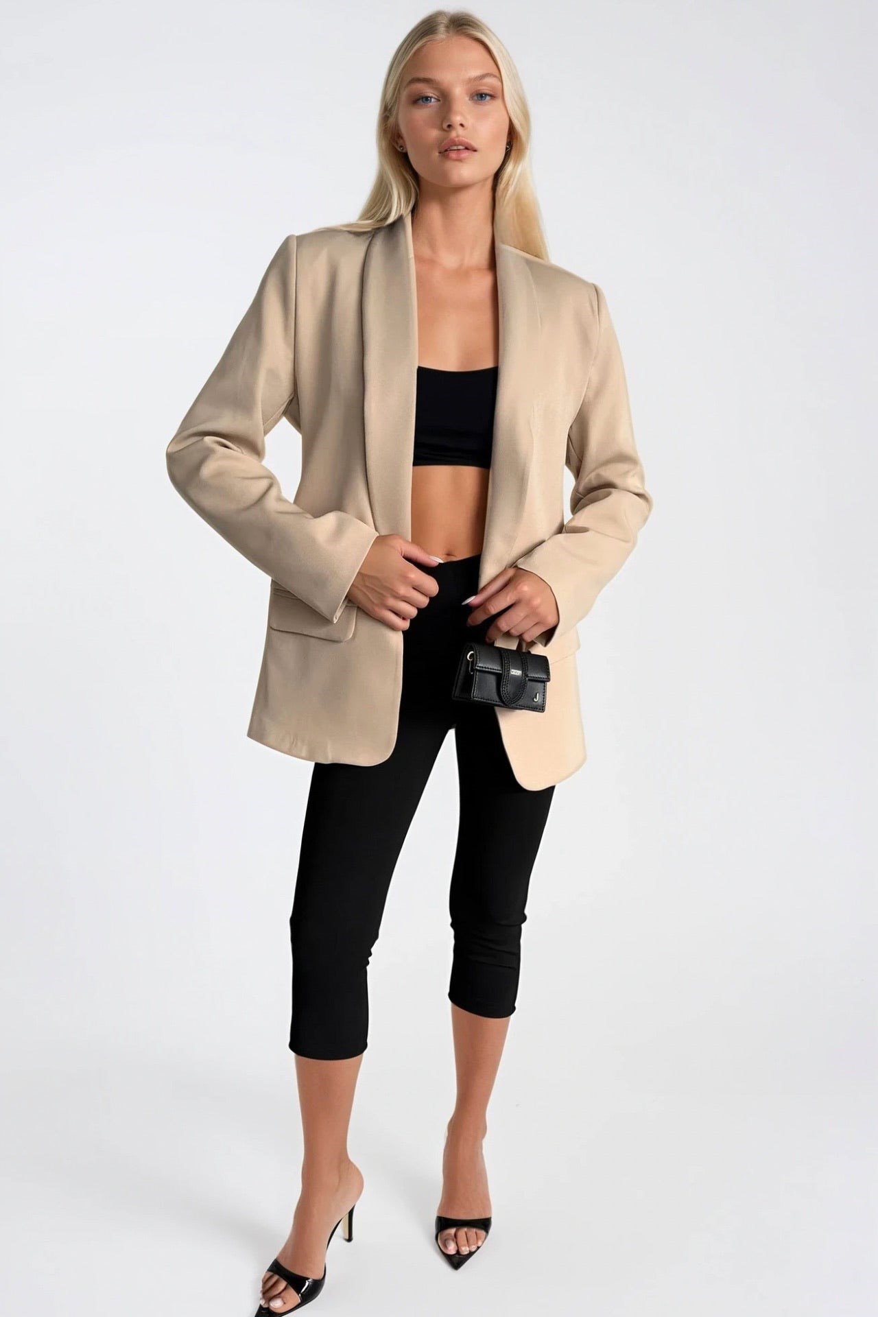Şal Yaka Astarlı Bej Blazer Ceket