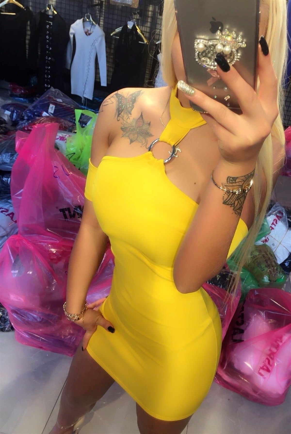 SARI ESNEK DALGIÇ KUMAŞ DEKOLTE ELBİSE LP-030-2