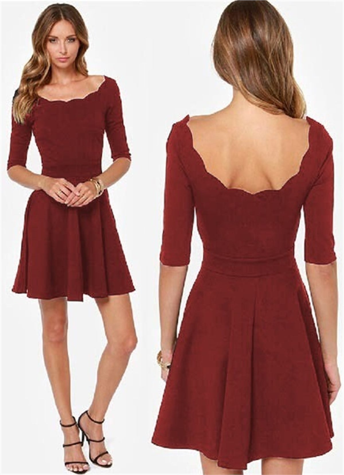 SCUBA KUMAŞ BORDO SIRT DEKOLTELİ ABİYE ELBİSE ART-FVR-91