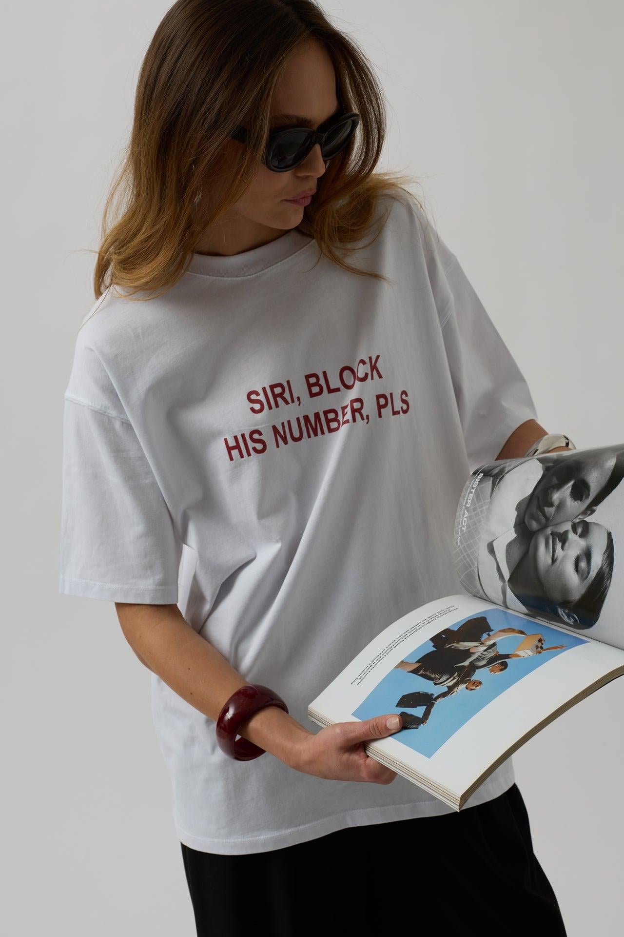 Siri Ön Baskılı Oversize Beyaz T-Shirt