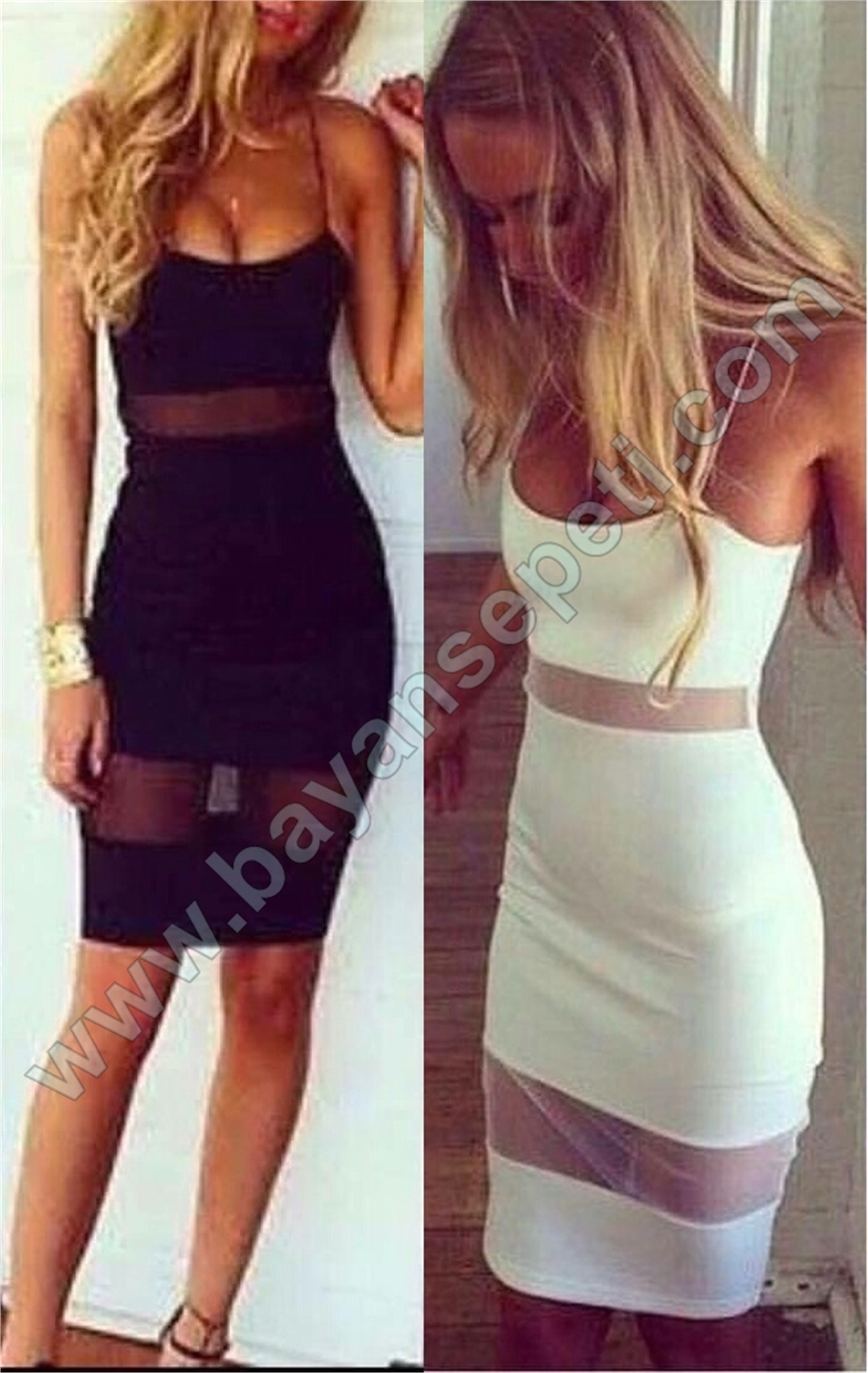 SİYAH ESNEK DALGIÇ KUMAŞ TRANSPARAN DETAYLI MİNİ ELBİSE DNM-297-1