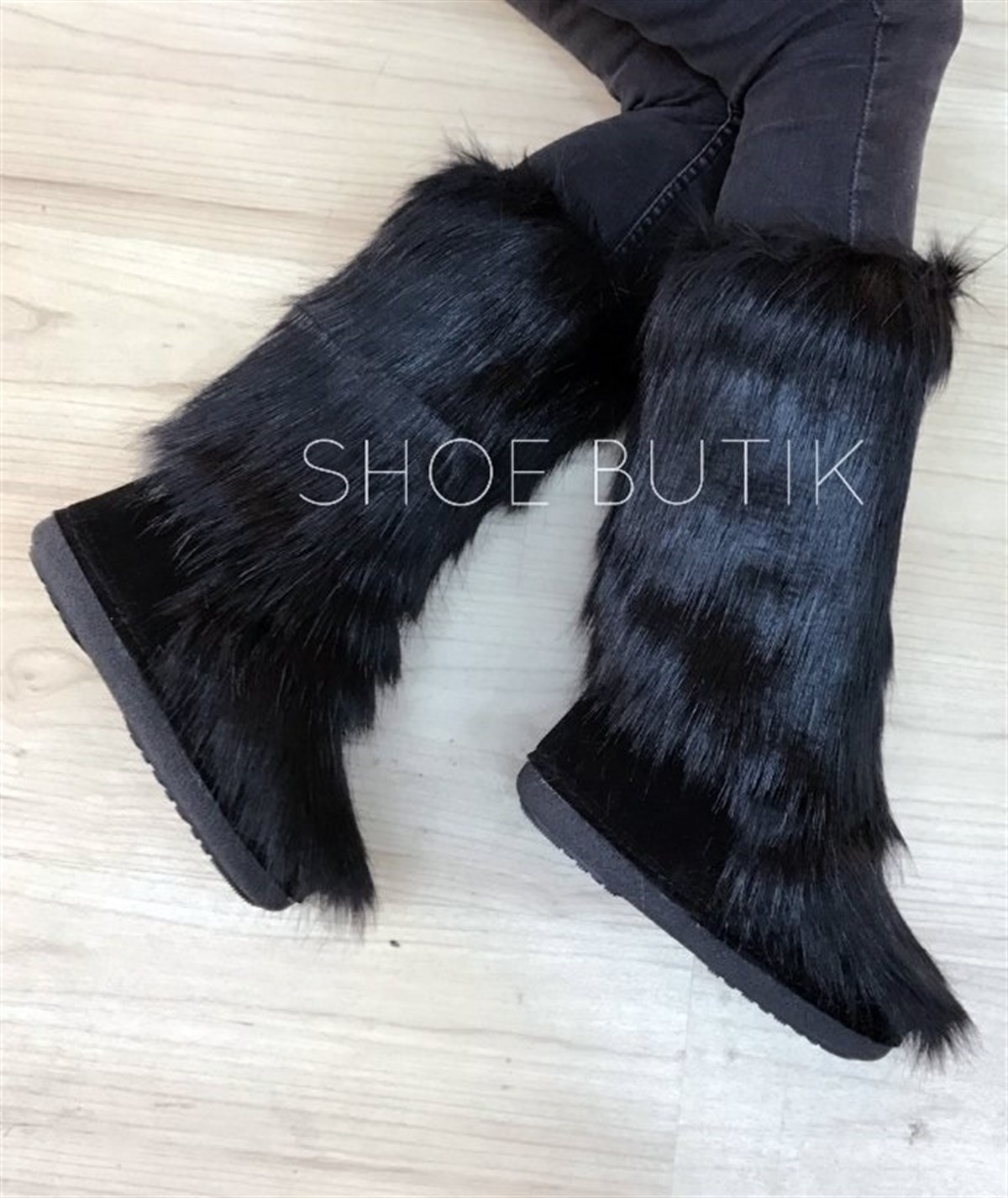 SİYAH RENK SİYAH TÜY DETAYLI KAR BOTU SNOW BOOT WINTER WOMAN SHOES SHOE-003