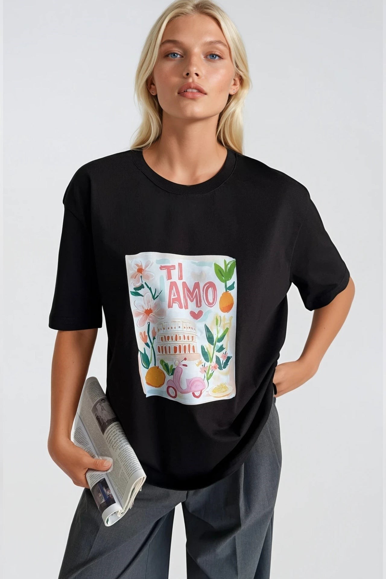 Ti Amo Baskılı Siyah T-Shirt