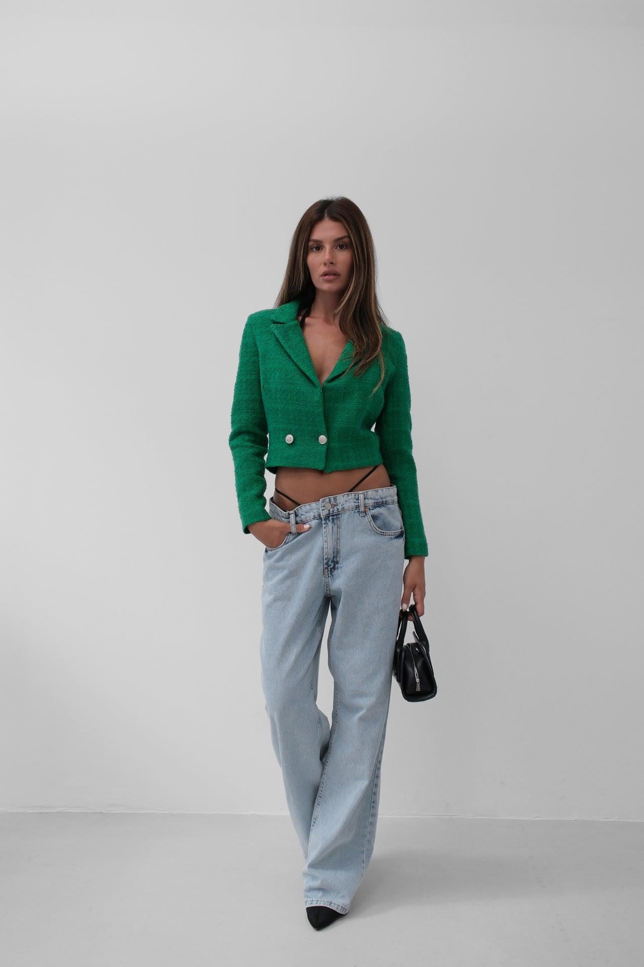 Tüvit Crop Yeşil Blazer Ceket