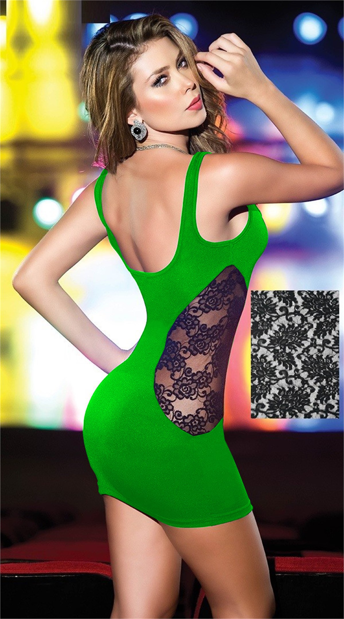 YEŞİL ESNEK SANDY KUMAŞ ASKILI MİNİ ELBİSE DNM-036