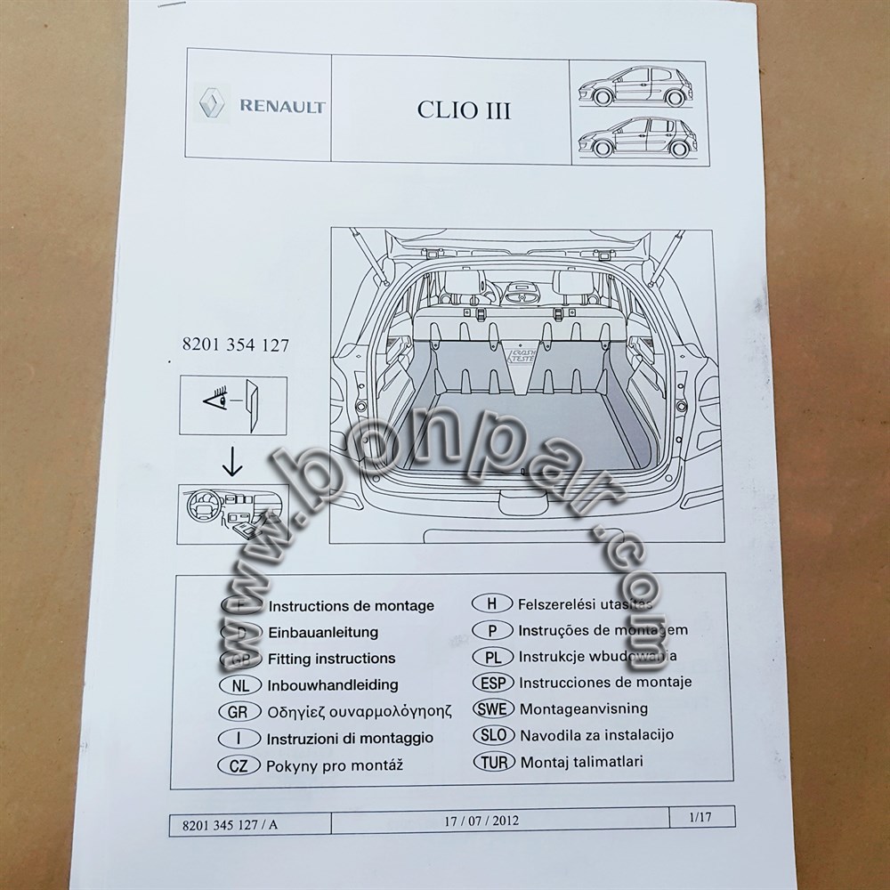 BAGAJ DÖNÜŞTÜRME ORİJİNAL MAL TAŞIMA KİTİ CLİO 3 8201345127