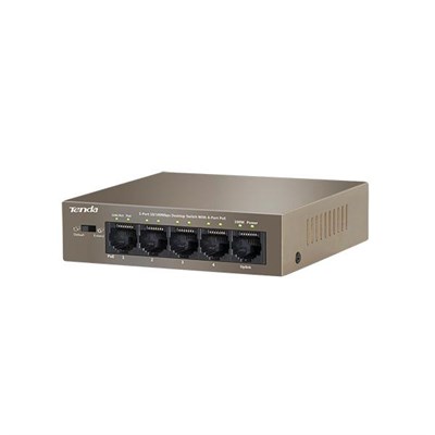 Tenda TEF1105P-4-63W 5 Portlu 10/100 Fast Ethernet Tak-Çalıştır,1 port uplink 1-4 Portları (58W) PoE li Desktop Switch-Çelik Kasa