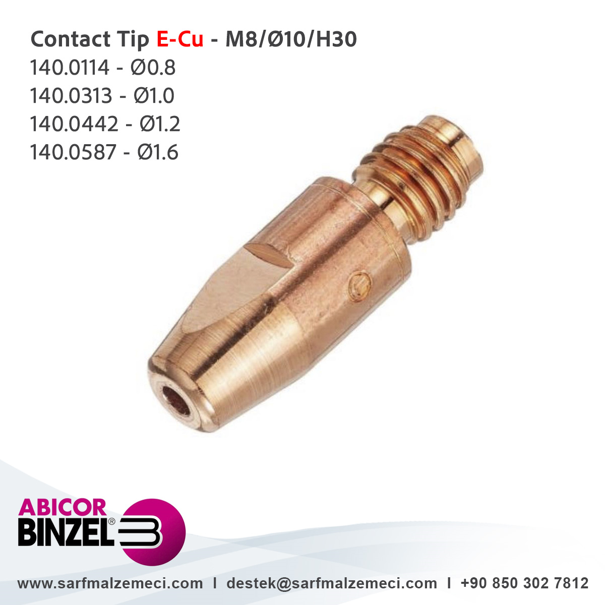 Abicor Binzel® M8 Ø1.6 E-Cu Contact Tip 140.0587