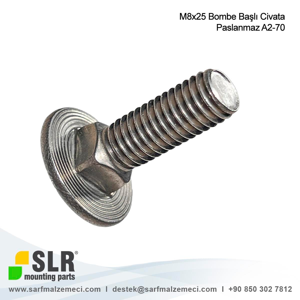 M8x25 Bombe Başlı Paslanmaz Civata