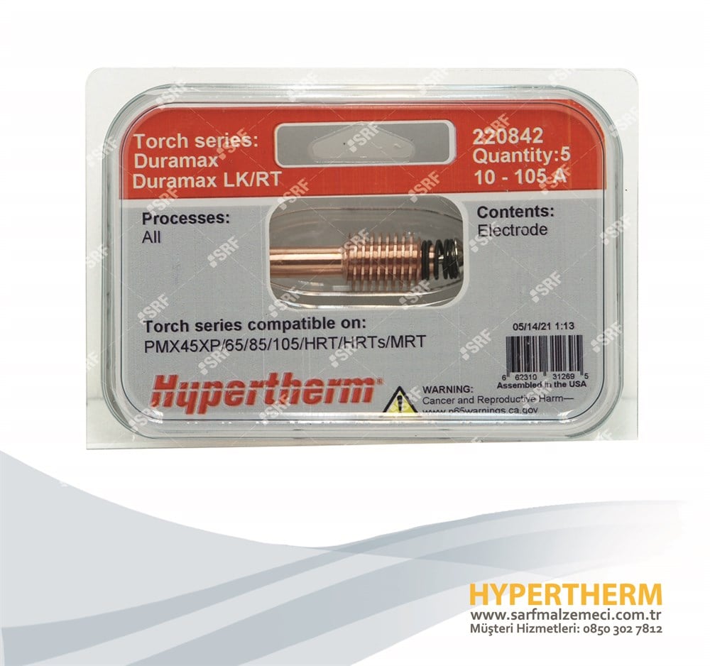 Orijinal Hypertherm® 220842 Electrode 10 - 105A